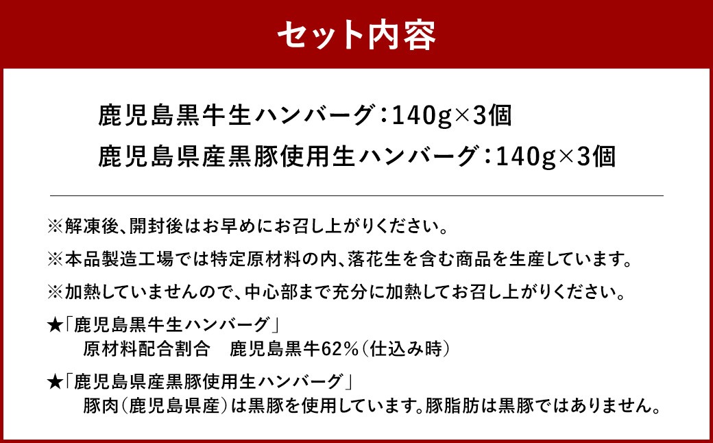 鹿児島黒牛×黒豚 黒黒生ハンバーグ6個セット