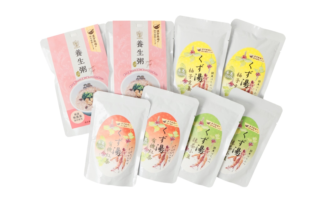 葛湯 (くずゆ) 120g×2袋×3種 & 養生粥 220g×2袋 レトルトセット ／ くずゆ くず湯 紅茶 抹茶小豆