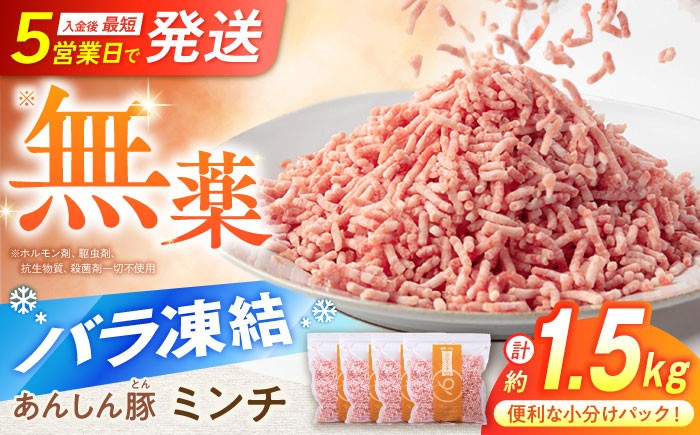 あんしん豚のミンチ肉がお皿に盛りつけられています。小分けパックの為、毎回必要な分だけお料理に使えます。入金後最短5営業日で発送！