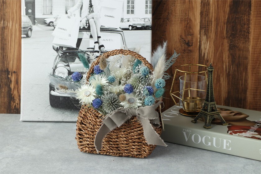 【青・白系】バスケットアレンジ Mサイズ