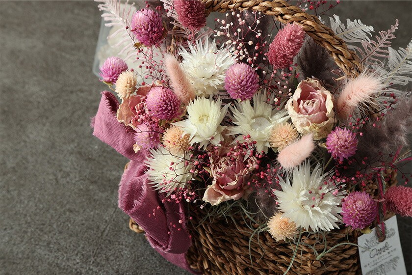 【ピンク・赤系】バスケットアレンジ Mサイズ