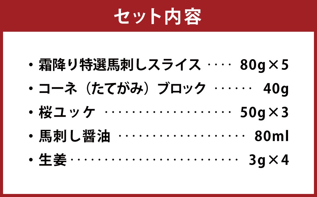 霜降り特選馬刺しと桜ユッケの詰合せ