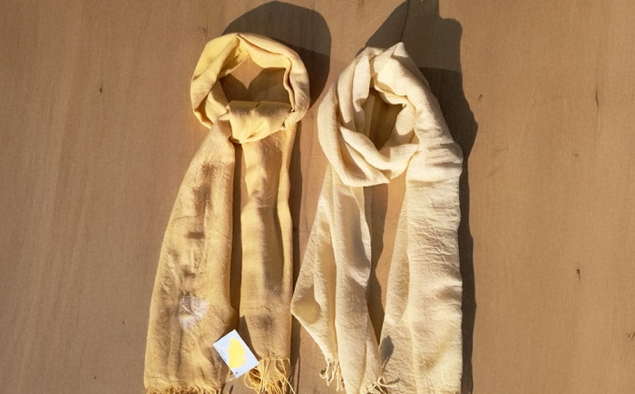 イチョウの枝葉を活用！地球と肌に優しいスーパーウール100%マフラー