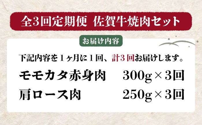 【全3回定期便】佐賀牛 焼肉セット（モモカタ赤身/肩ロース） 【吉祥】 [HCW009]