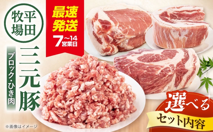 三元豚 ロースブロック600g・ひき肉300g 肉 豚肉 ブロック ステーキ ステーキ用 ロース