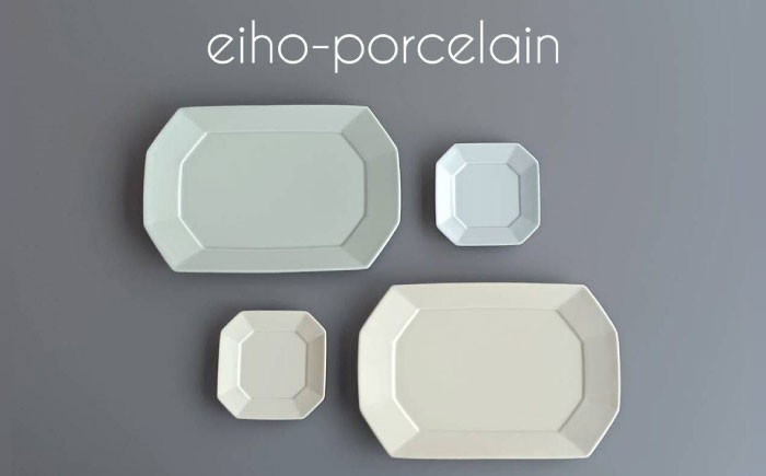 RA39 【波佐見焼】角プレートL＆S ミントブルー＆アイボリー 4枚セット【永峰製磁】-1