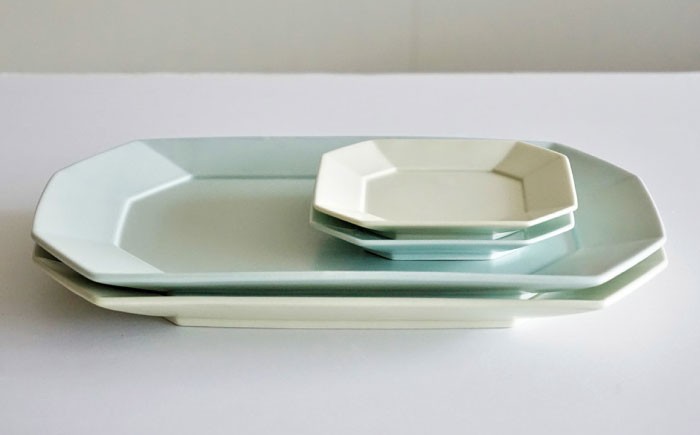 RA39 【波佐見焼】角プレートL＆S ミントブルー＆アイボリー 4枚セット【永峰製磁】-2
