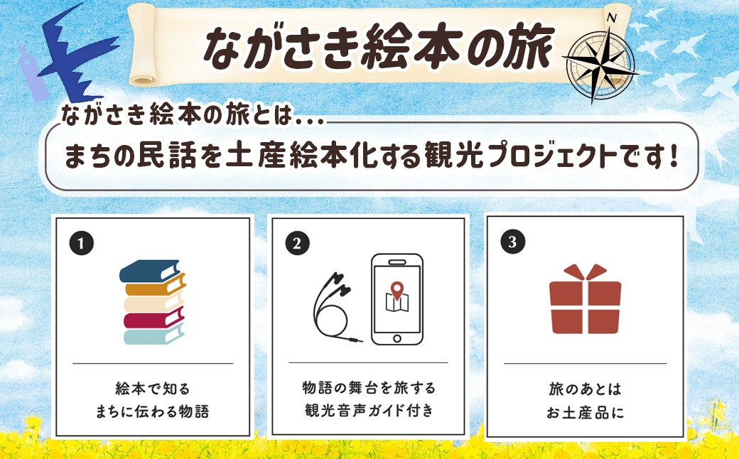 【ながさき絵本の旅】まちなかエリア「5つの絵本セット」 ／ 手製 和綴じ 民話 観光音声ガイド えほん 本 長崎県 長崎市
