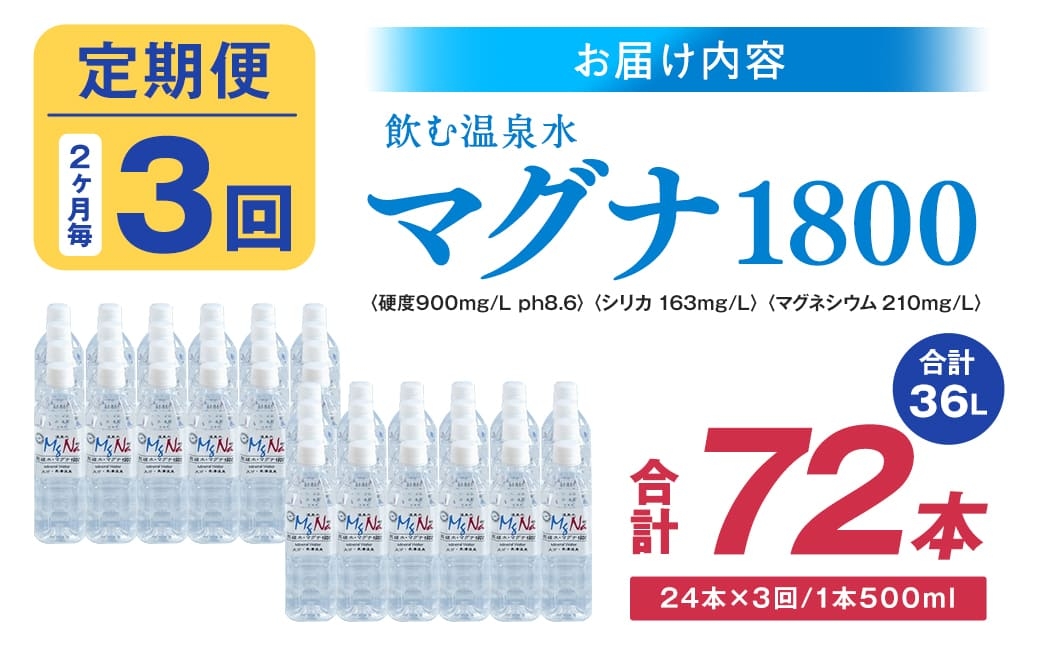 【2ヶ月毎 3回定期便】「マグナ1800」 500ml 計72本
