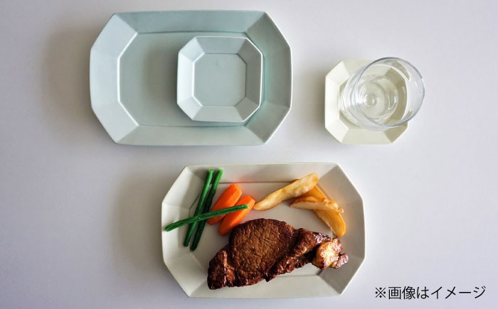 RA39 【波佐見焼】角プレートL＆S ミントブルー＆アイボリー 4枚セット【永峰製磁】-5