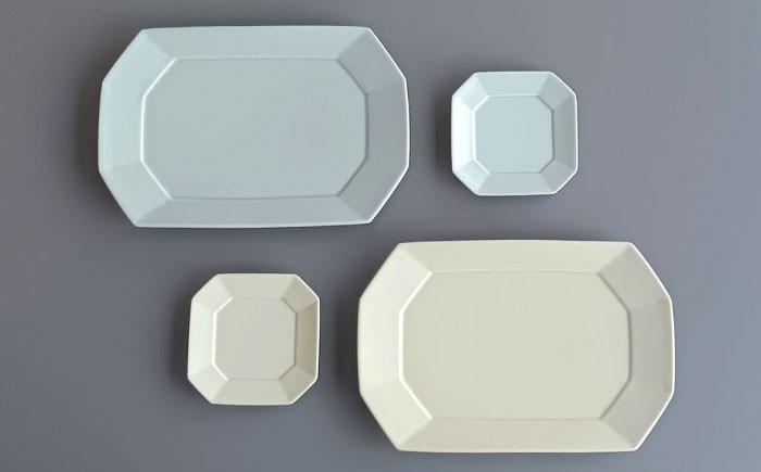 RA39 【波佐見焼】角プレートL＆S ミントブルー＆アイボリー 4枚セット【永峰製磁】-7