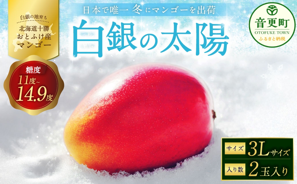 おとふけ産マンゴー「白銀の太陽」3Lサイズ×2玉