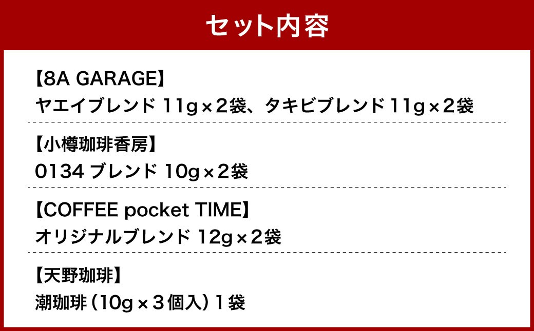 小樽コーヒー4店舗を飲み比べ！ドリップコーヒーセット（11杯分）