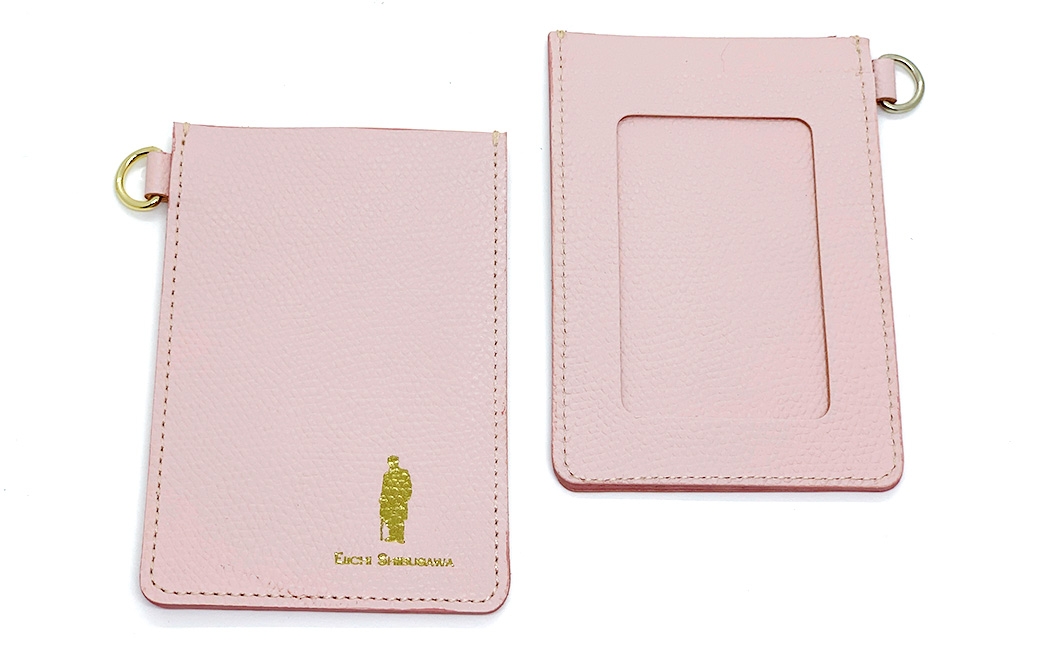 渋沢栄一翁 パスケース ピンク