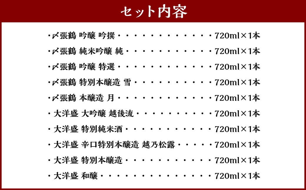 村上地酒 10本 セットD（〆張鶴・大洋盛）各720ml