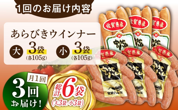【3回定期便】あらびきウインナー 6袋（大 105g×3袋・小 105g×3袋）/宮地ハム [UBM026]