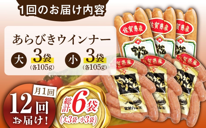 【12回定期便】あらびきウインナー 6袋（大 105g×3袋・小 105g×3袋）/宮地ハム [UBM028]
