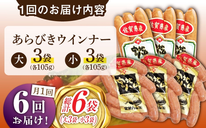 【6回定期便】あらびきウインナー 6袋（大 105g×3袋・小 105g×3袋）/宮地ハム [UBM027]