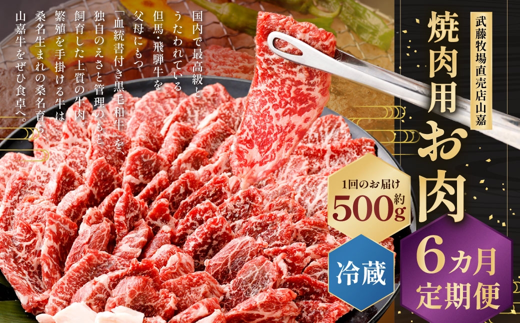 【冷蔵 定期便6ヶ月】武藤牧場直売店山嘉 焼肉用お肉 約500g×6回