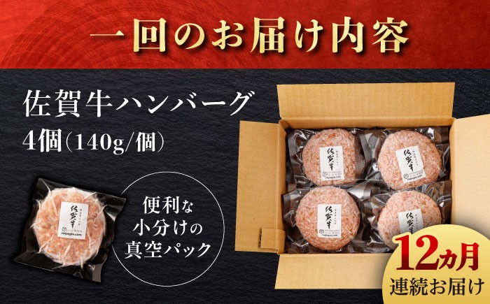 【12回定期便】佐が家 佐賀牛100% ハンバーグ 4個（140g×4個）/ナチュラルフーズ [UBH022] 牛肉 肉 ハンバ