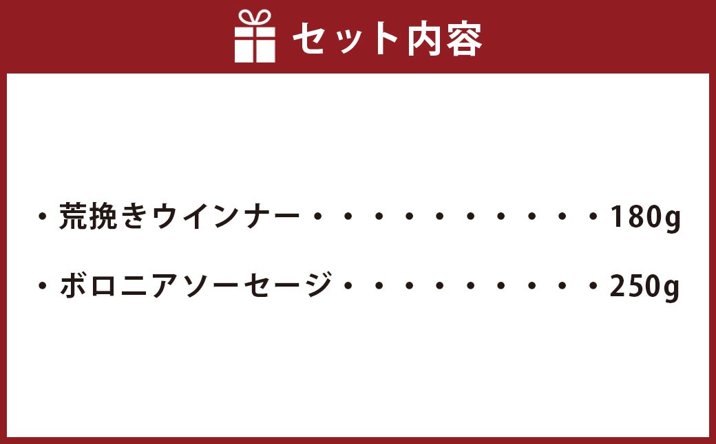 九重“夢”ポーク ソーセージ セットｉ( 荒挽きウインナー/ボロニアソーセージ ) 計430g 2種