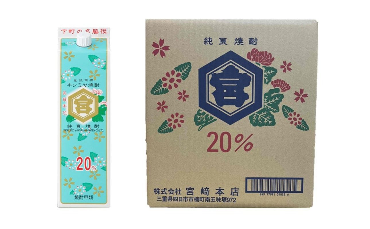 宮崎本店の本格焼酎「キンミヤ焼酎」20%紙パックと外箱デザイン