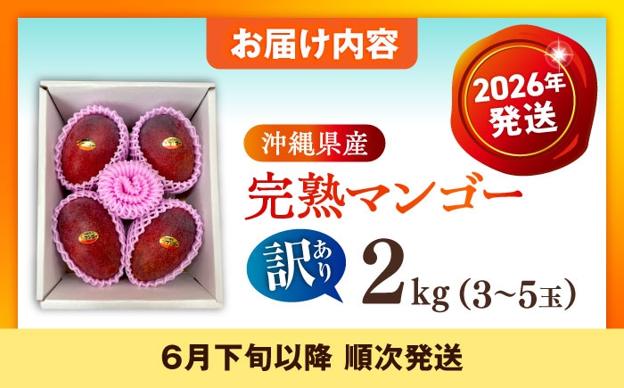 沖縄県産 完熟マンゴー 訳アリ 2kg (3～5玉) マンゴー 沖縄 果物 フルーツ ギフト 家庭用 訳あり まんごー