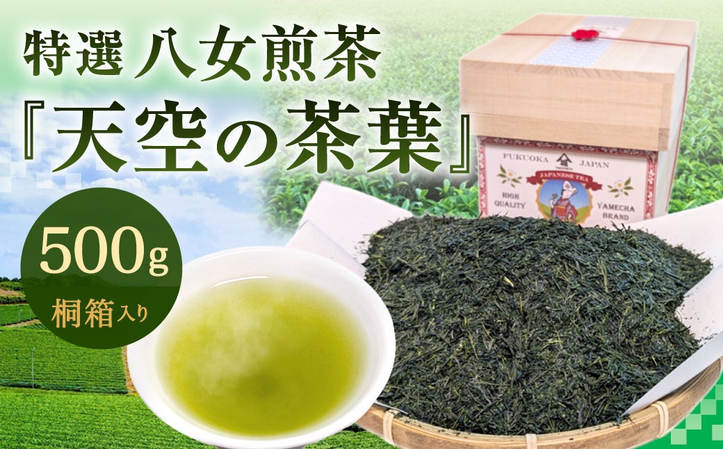 特選八女煎茶「天空の茶葉」桐箱入り 500g（約1.5ヵ月分）