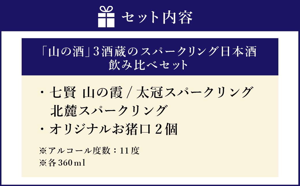 山梨の「山の酒」3酒蔵のスパークリング日本酒飲み比べ3本セット