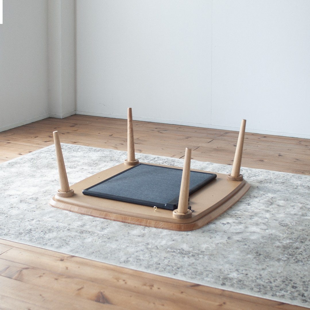オーク材のスクエアこたつ / こたつ単体 90cm フラットヒーター 節電