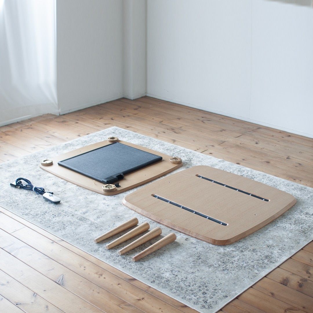 オーク材のスクエアこたつ / こたつ単体 90cm フラットヒーター 節電