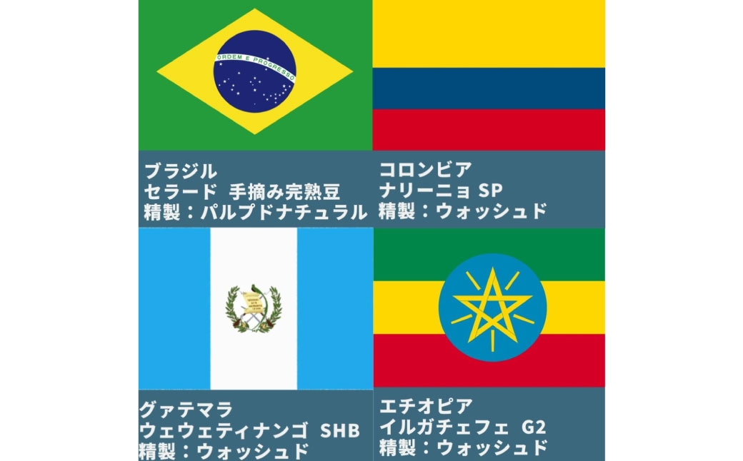 コーヒー焙煎豆4種セット（豆のまま）4種（各30g×1個）