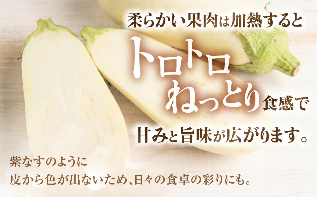 甘味が強くツヤハリの良いとげなし輝楽と、とろ～り甘い。純白のなすのセット