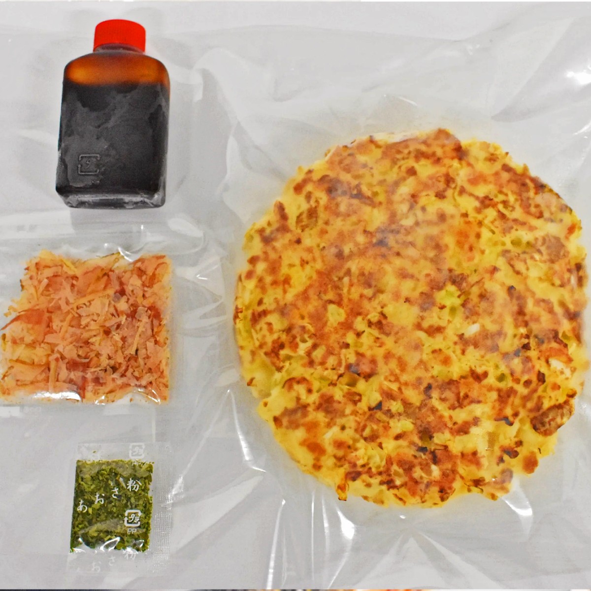 わいずのお好み焼き 3枚と焼きそばのセット！ わいず天お好み焼き、厚切り豚天お好み焼き、海鮮天お好み焼き、焼きそばがレンチンで！