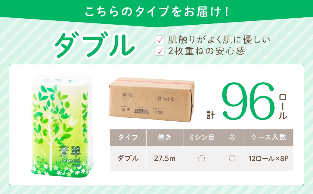 トイレットペーパー 蒼翠 96ロール ダブル巻