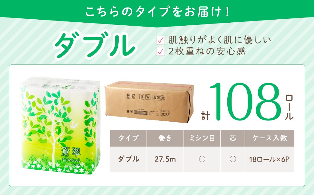トイレットペーパー といれっとぺーぱー 蒼翠 ダブル 108ロール 防災 備蓄 といぺ トイペ