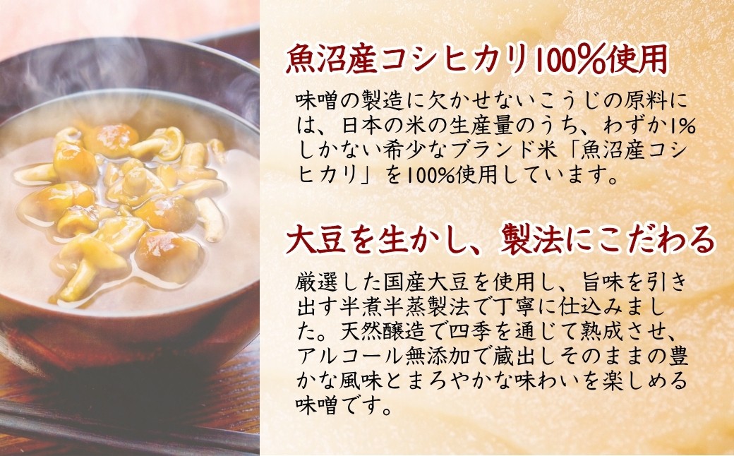味噌の製造に欠かせないこうじの原料には魚沼産コシヒカリを100%使用しました。