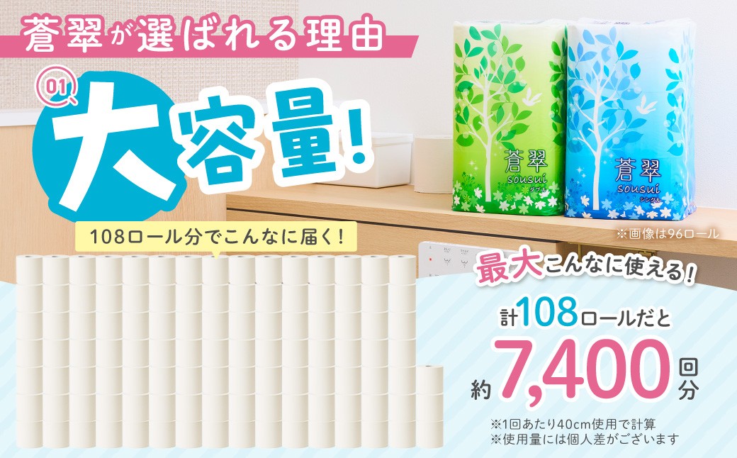 トイレットペーパー といれっとぺーぱー 蒼翠 ダブル 108ロール 防災 備蓄 といぺ トイペ 大容量 人気