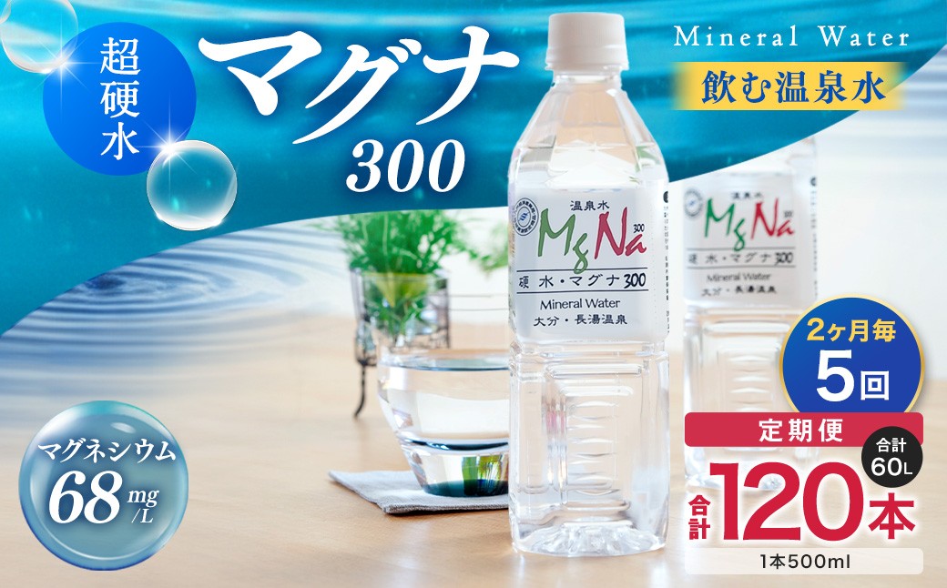 【2ヶ月毎5回定期便】 硬水ミネラルウォーターマグナ300 500ml 計120本 （24本×5回）