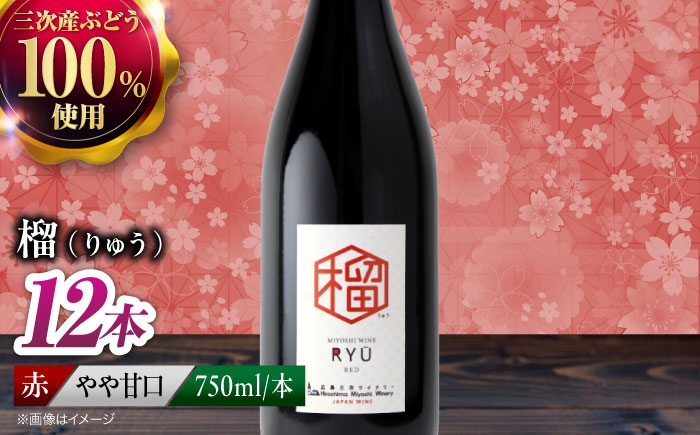 【赤ワイン】榴 りゅう 750ml×12本 三次市産 ワイン 三次ワイナリー