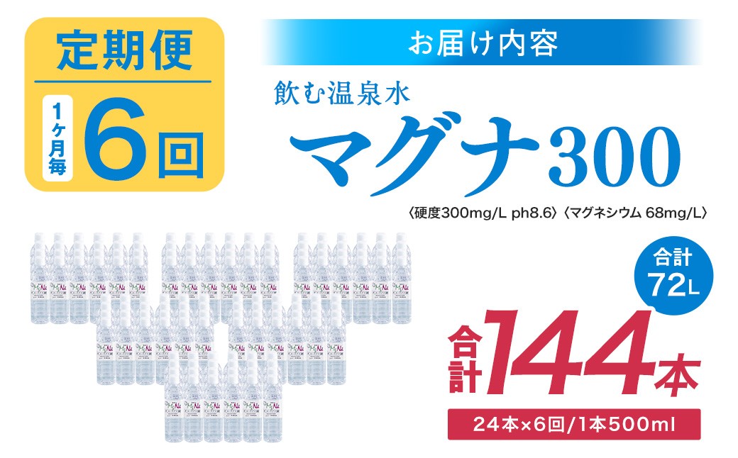 【1ヶ月毎6回定期便】 硬水ミネラルウォーターマグナ300 500ml 計144本 （24本×6回）