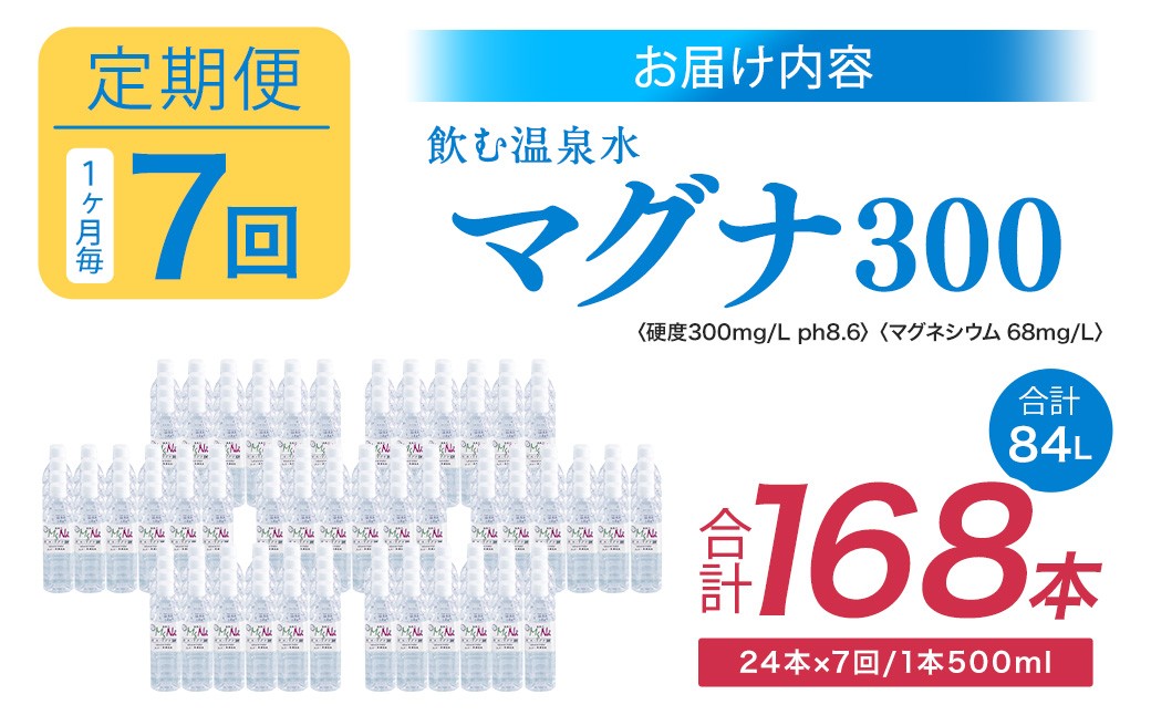 【1ヶ月毎7回定期便】 硬水ミネラルウォーターマグナ300 500ml 計168本 （24本×7回）