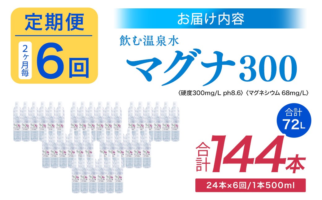 【2ヶ月毎6回定期便】 硬水ミネラルウォーターマグナ300 500ml 計144本 （24本×6回）