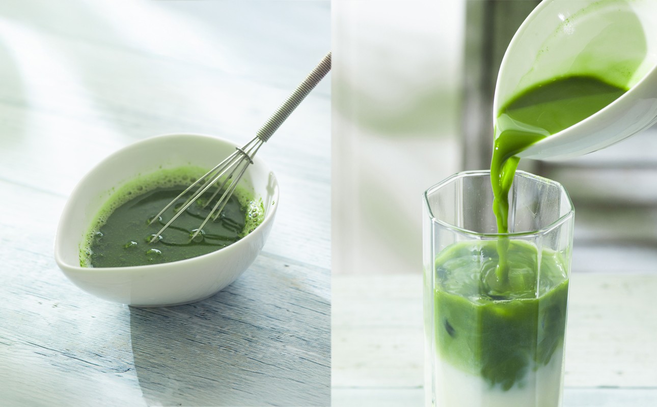 粉末緑茶ラテ（アイス）の作り方