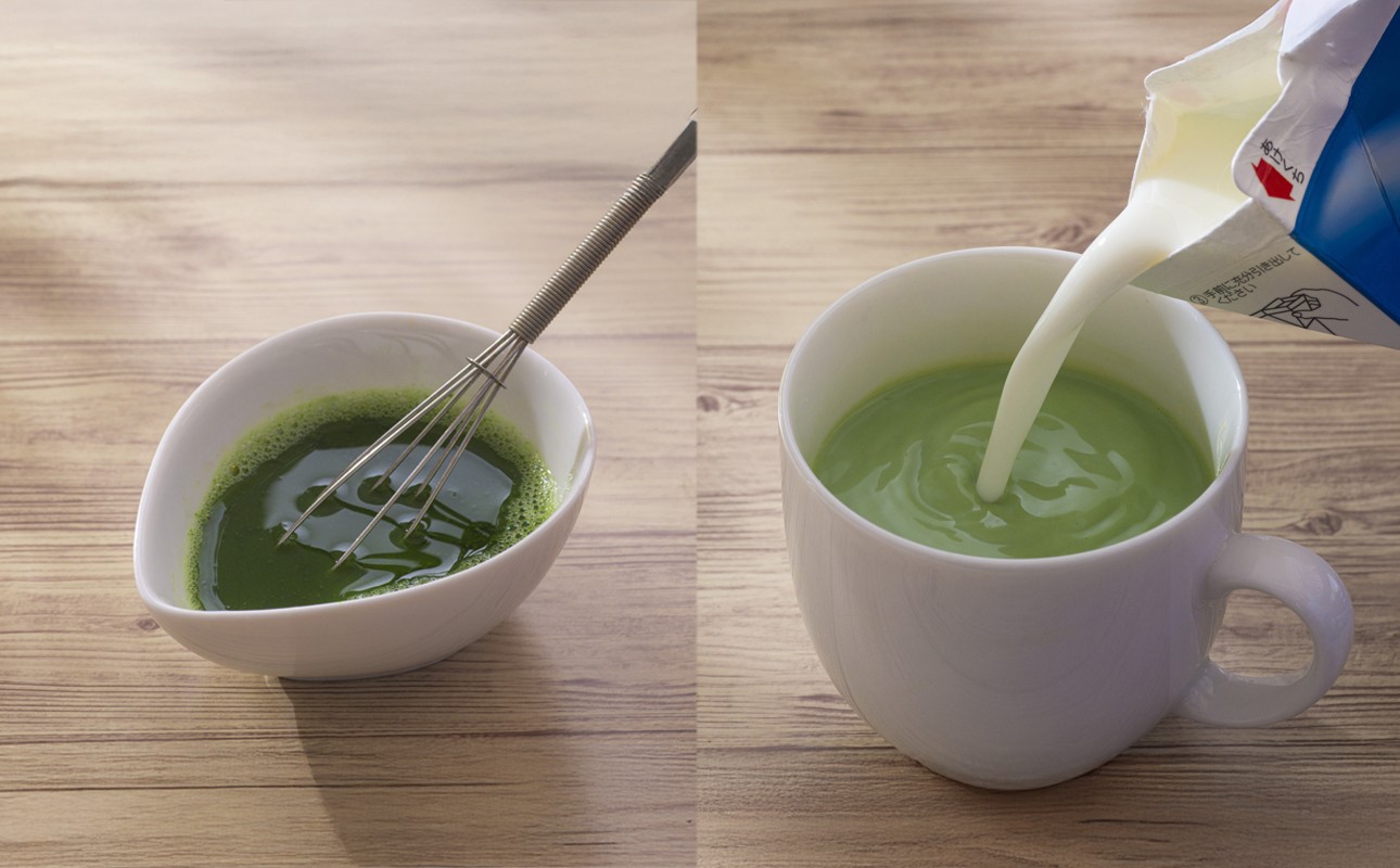粉末緑茶ラテ（ホット）の作り方