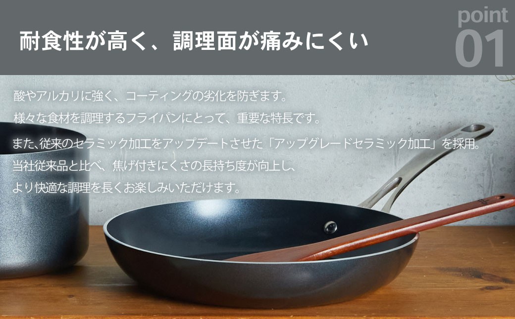【京セラ】フッ素不使用 セラブリッド フライパン ステンレスハンドル 20cm（IH/ガス火対応）