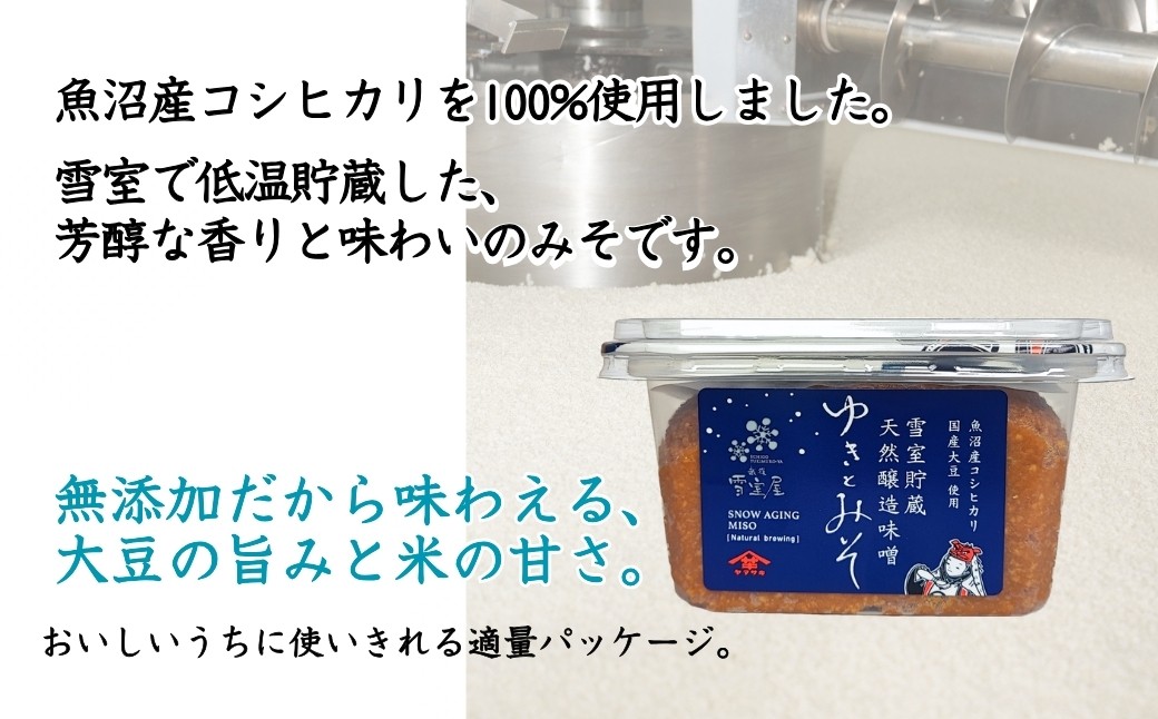 魚沼産コシヒカリを100％使用。雪室で低温貯蔵した芳醇な香りと味わいのみそです。