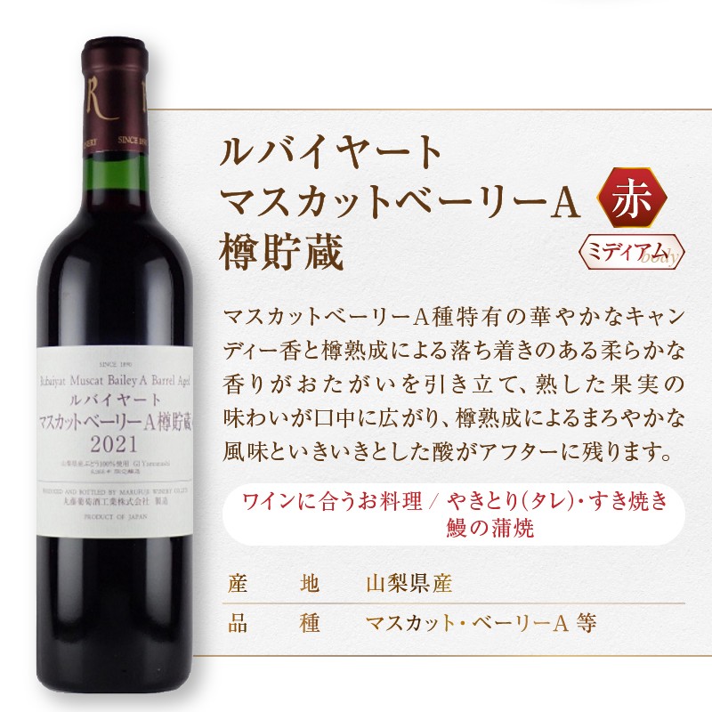 山梨県産の良質なマスカットベーリーAを使用し小樽で８ヶ月貯蔵しました。