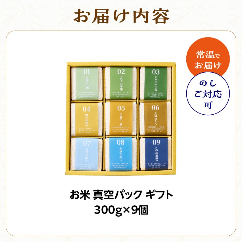 米 2.7kg 真空パック ギフト 3銘柄 300g×9個 木津川