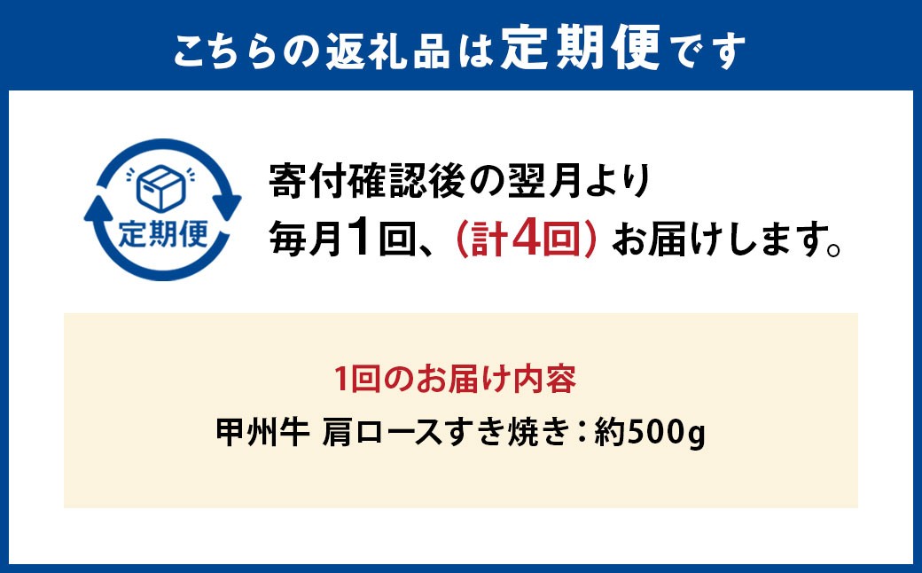 【 4回定期便 】 甲州牛 肩ロースすき焼き 500g入